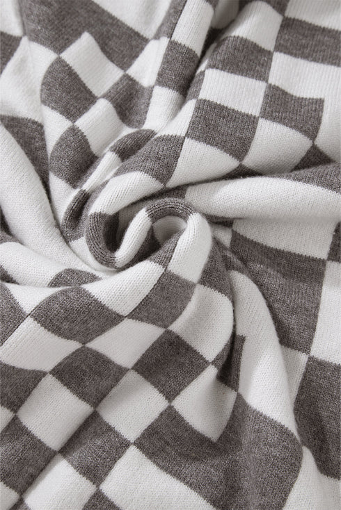 Mixed Pattern Checkered Drop Shoulder Knit Sweater