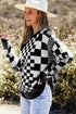 Mixed Pattern Checkered Drop Shoulder Knit Sweater