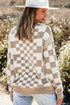 Mixed Pattern Checkered Drop Shoulder Knit Sweater