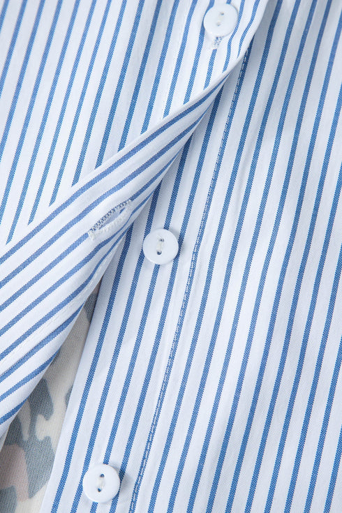 Mixed Pattern Contrast Sleeve Button Down Shirt