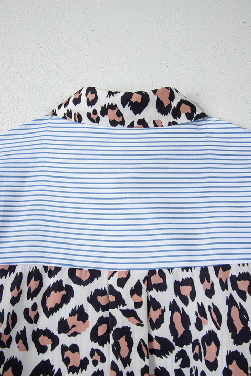 Mixed Pattern Contrast Sleeve Button Down Shirt