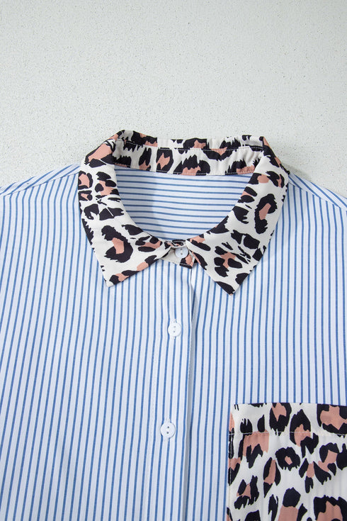 Mixed Pattern Contrast Sleeve Button Down Shirt
