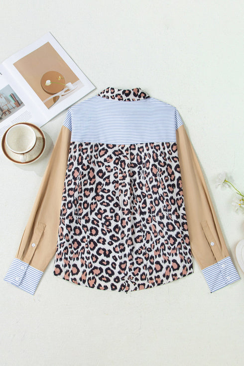 Mixed Pattern Contrast Sleeve Button Down Shirt