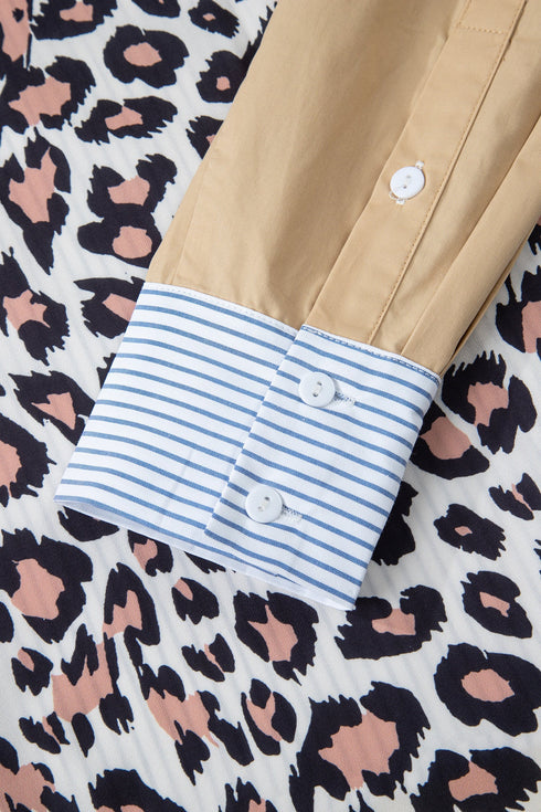 Mixed Pattern Contrast Sleeve Button Down Shirt