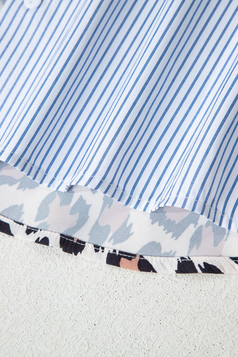 Mixed Pattern Contrast Sleeve Button Down Shirt