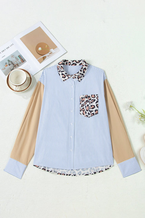 Mixed Pattern Contrast Sleeve Button Down Shirt