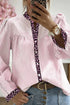 Mixed Pattern Crinkle Woven Button Front Blouse