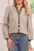 Mixed Pattern Crinkle Woven Button Front Blouse