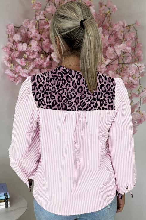 Mixed Pattern Crinkle Woven Button Front Blouse