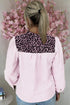 Mixed Pattern Crinkle Woven Button Front Blouse
