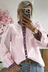 Mixed Pattern Crinkle Woven Button Front Blouse