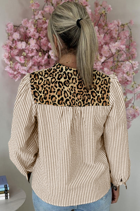 Mixed Pattern Crinkle Woven Button Front Blouse