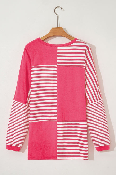 Mixed Pattern Drop Shoulder Crew Neck Long Sleeve Top