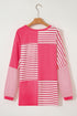 Mixed Pattern Drop Shoulder Crew Neck Long Sleeve Top