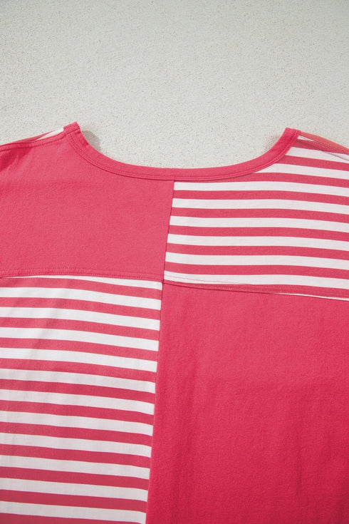 Mixed Pattern Drop Shoulder Crew Neck Long Sleeve Top