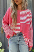 Mixed Pattern Drop Shoulder Crew Neck Long Sleeve Top