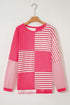 Mixed Pattern Drop Shoulder Crew Neck Long Sleeve Top