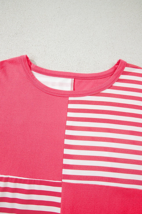 Mixed Pattern Drop Shoulder Crew Neck Long Sleeve Top