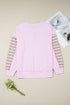 Mixed Pattern Exposed Seam Button Front Henley Pullover
