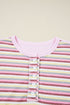 Mixed Pattern Exposed Seam Button Front Henley Pullover