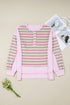 Mixed Pattern Exposed Seam Button Front Henley Pullover