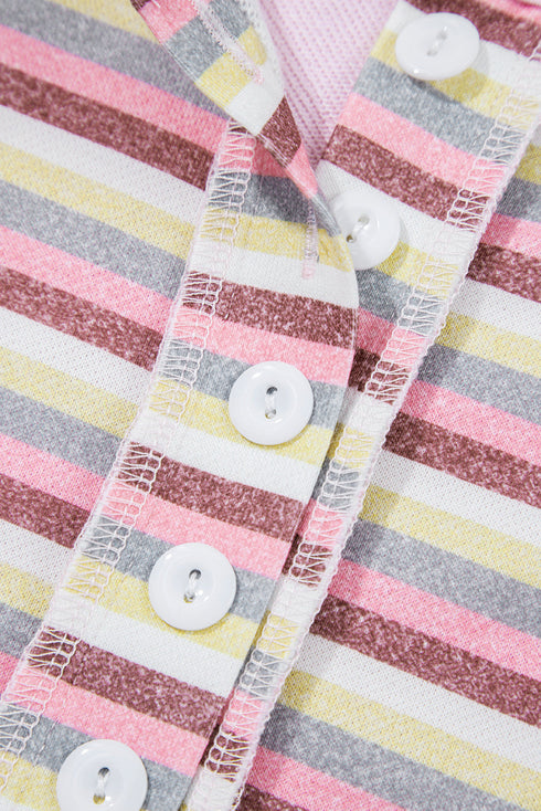 Mixed Pattern Exposed Seam Button Front Henley Pullover