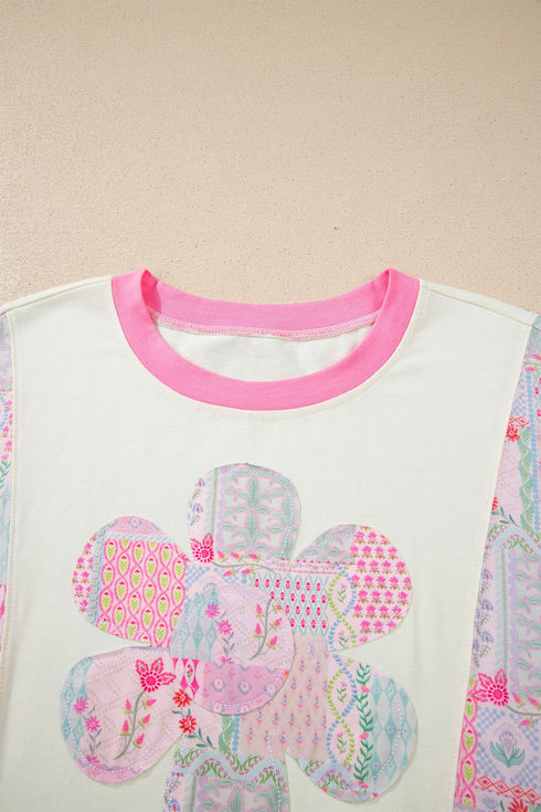 Mixed Pattern Floral Patchwork Big Flower Accent Top