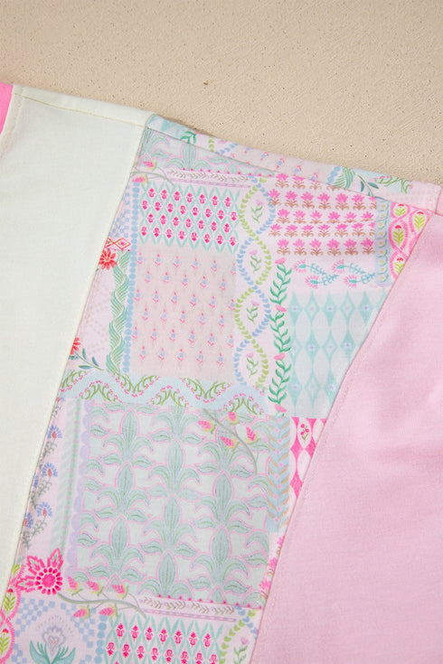 Mixed Pattern Floral Patchwork Big Flower Accent Top