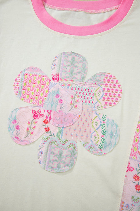 Mixed Pattern Floral Patchwork Big Flower Accent Top