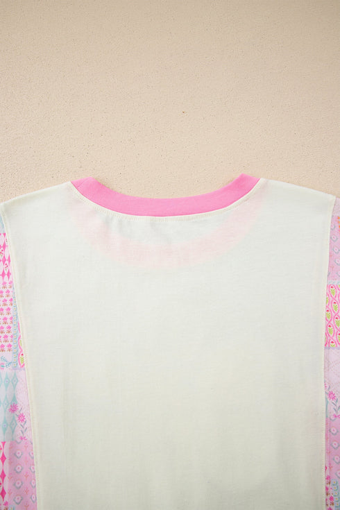 Mixed Pattern Floral Patchwork Big Flower Accent Top