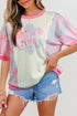 Mixed Pattern Floral Patchwork Big Flower Accent Top