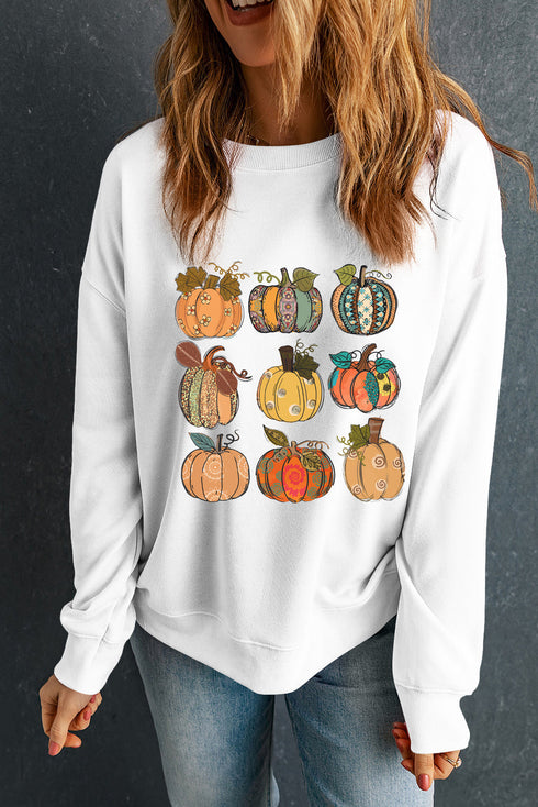 Mixed Pattern Graphic Print Crew Neck Pullover Sweatshirt