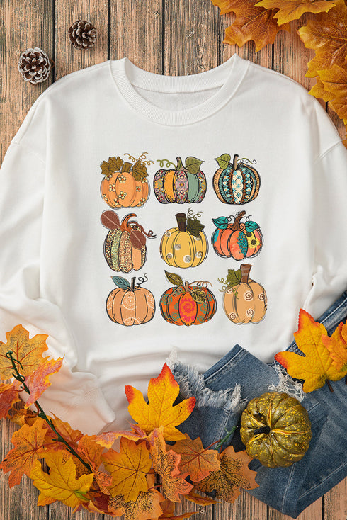 Mixed Pattern Graphic Print Crew Neck Pullover Sweatshirt