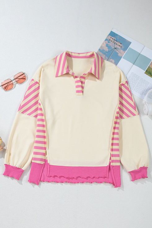 Mixed Pattern Patchwork Collared French Terry Knit Shirt
