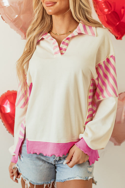 Mixed Pattern Patchwork Collared French Terry Knit Shirt