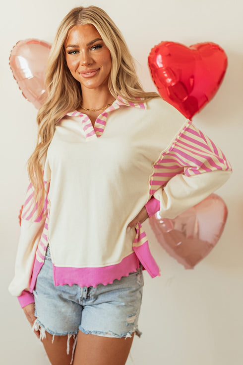 Mixed Pattern Patchwork Collared French Terry Knit Shirt
