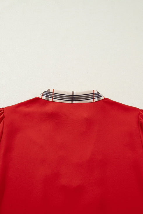 Mixed Pattern Patchwork V Neck Long Sleeve Blouse