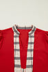 Mixed Pattern Patchwork V Neck Long Sleeve Blouse