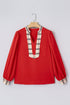 Mixed Pattern Patchwork V Neck Long Sleeve Blouse