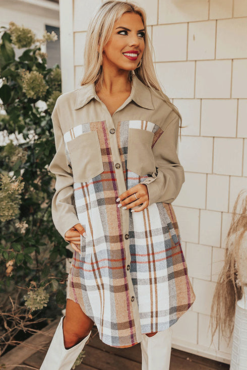 Mixed Pattern Plaid Patchwork Long Sleeve Mini Dress