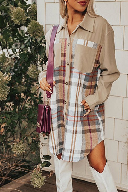 Mixed Pattern Plaid Patchwork Long Sleeve Mini Dress