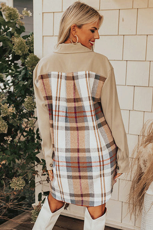 Mixed Pattern Plaid Patchwork Long Sleeve Mini Dress