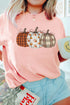 Mixed Pattern Pumpkin Print Round Neck Casual Graphic Tee