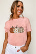 Mixed Pattern Pumpkin Print Round Neck Casual Graphic Tee