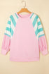 Mixed Pattern Raglan Sleeve Pullover Top With Side Slits