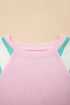 Mixed Pattern Raglan Sleeve Pullover Top With Side Slits