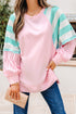Mixed Pattern Raglan Sleeve Pullover Top With Side Slits