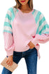 Mixed Pattern Raglan Sleeve Pullover Top With Side Slits