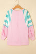 Mixed Pattern Raglan Sleeve Pullover Top With Side Slits