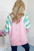 Mixed Pattern Raglan Sleeve Pullover Top With Side Slits